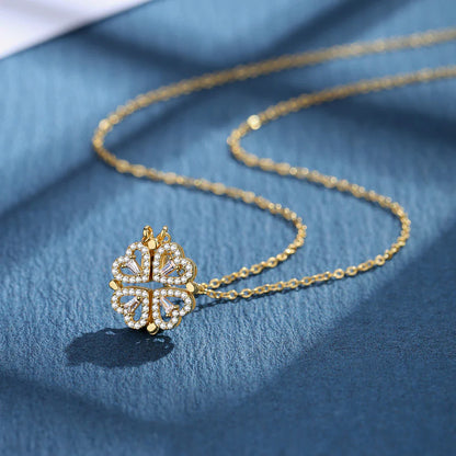 Ожерелье из стали специального дизайна, сочетающее 4 сердечных клевера с цирконовым камнем